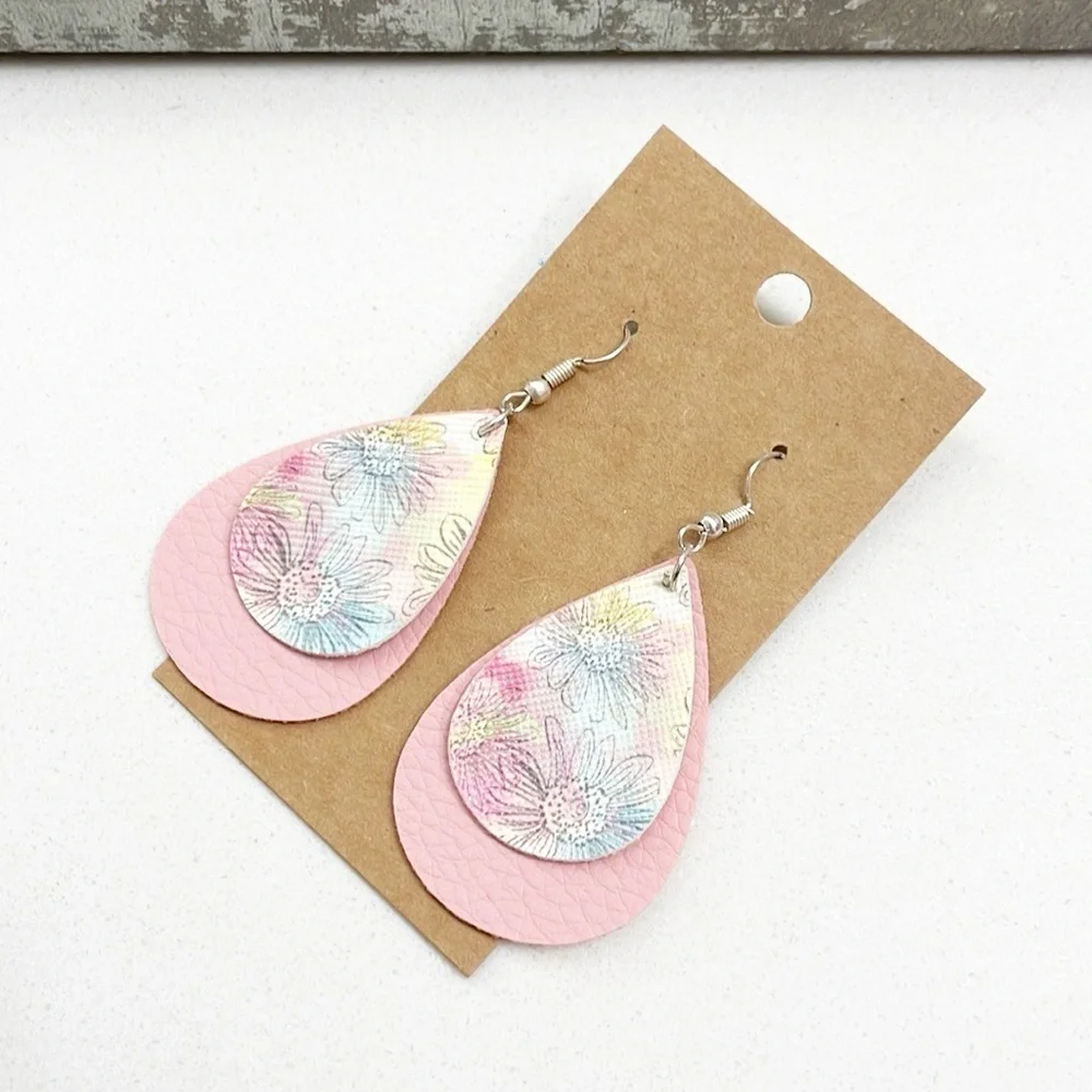 Floral print teardrop hand made earrings